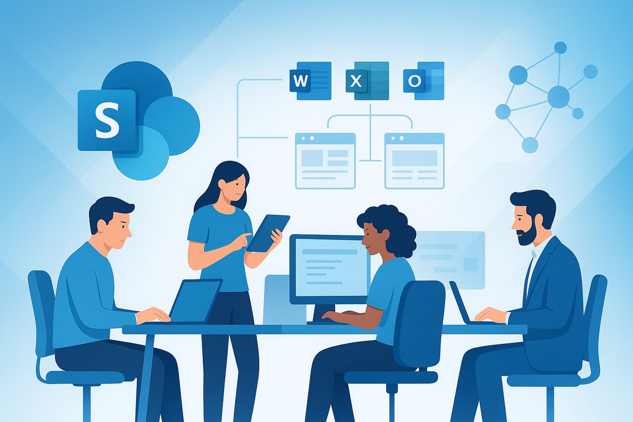 Modern SharePoint intranet on desktop and mobile